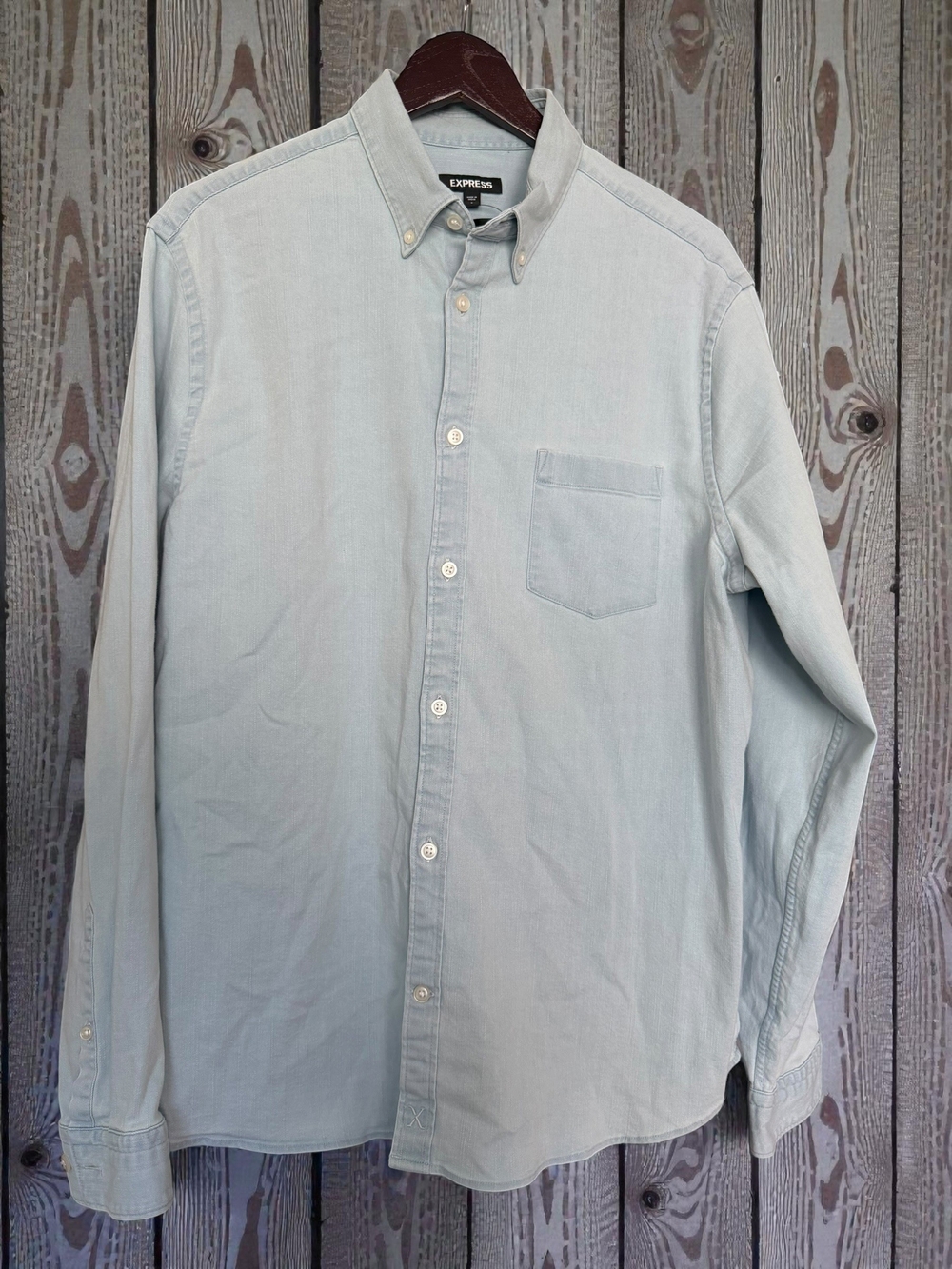 NWT Express Men’s Large Light Blue Button Down Shirt Stretch Cotton Long Sleeve